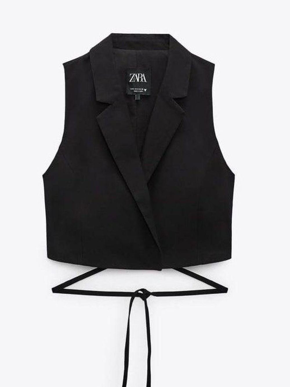 Zara Black Cropped Tie-Back Vest with Lapel